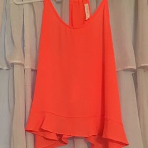 LUSH Neon Pink Spaghetti Strap Ruffle Tank